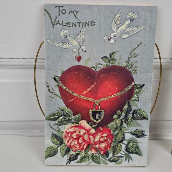 Victorian Valentine sign decor To My Valentine padlocked heart 6.25 x 9.5 - Picture 1 of 3
